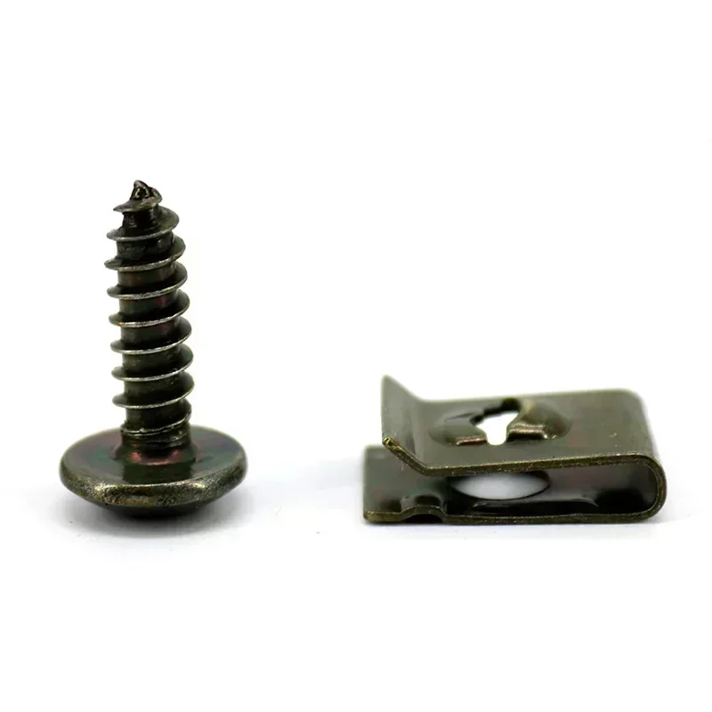 100/20pcs Mixed Car Motorcycles Metal Screw Tapping Fastener Clip U-Type Clip with Screw Anti-rust Protection Clip Screw Buckle
