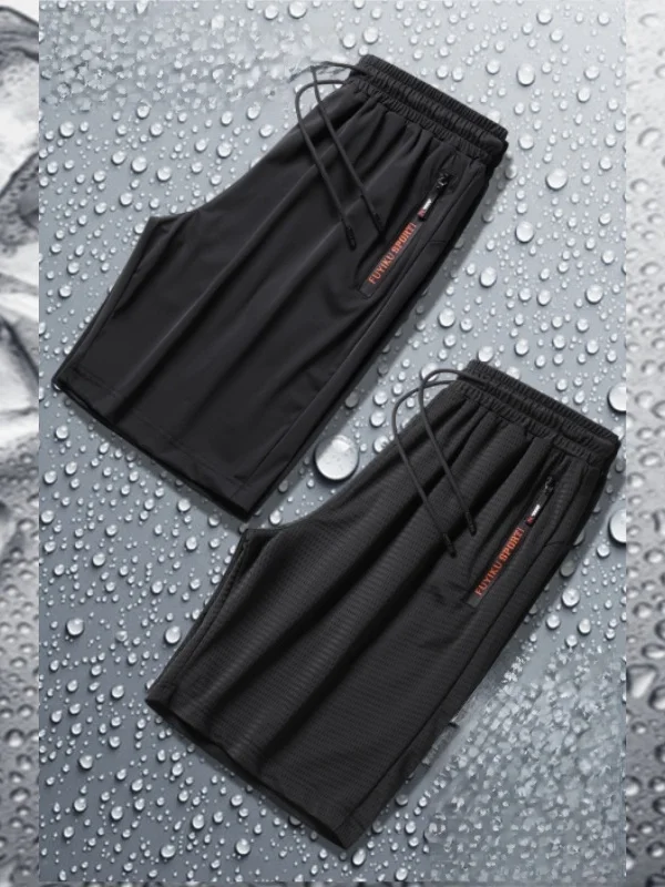 

Ice Silk Men's orts Breathable Lightweight Loose Fit Summer Spor Five-Quarter Length Straight Leg High Elastici Faion...