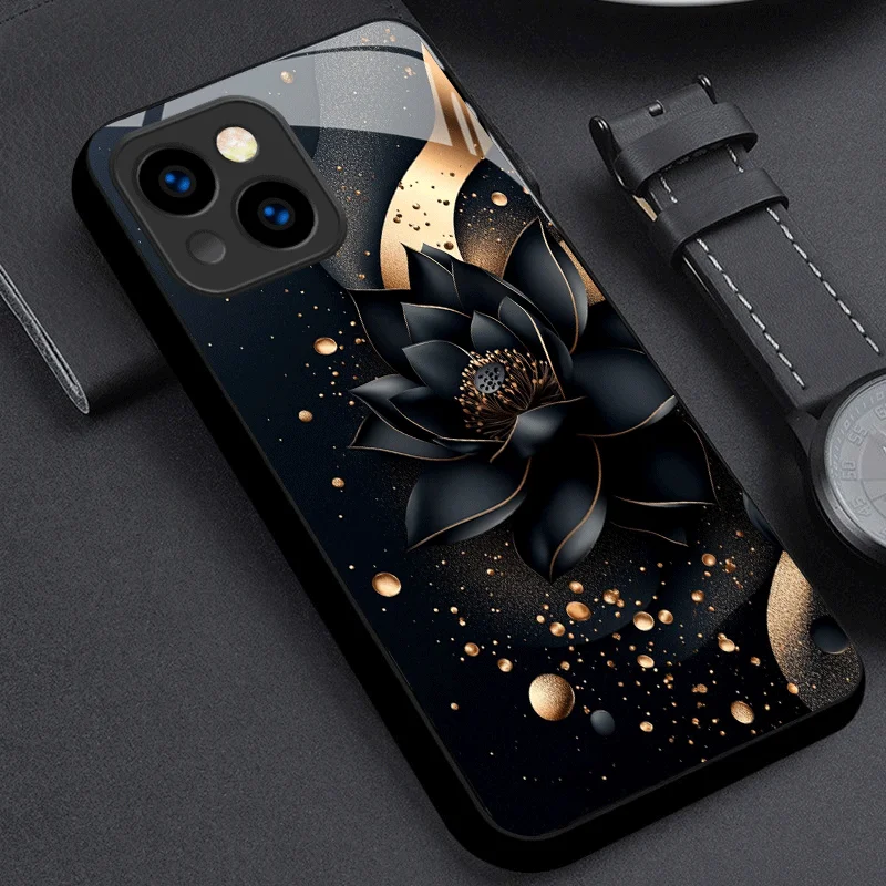 Black Golden for Lotus phone case foriPhone 17/16/16ProMax/15/14/13/12ProMax/11/11Pro Anti-drop protection