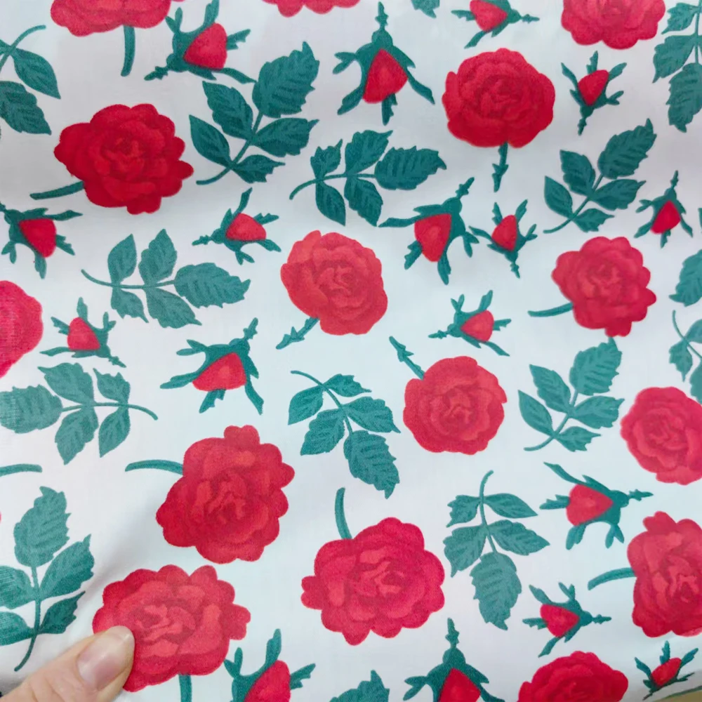 Teramila 25，50x160cm 100% Cotton Twill Fabric Colorful Roses Motif Print for Women's Dresses,Little Girls' Clothes DIY Patchwork