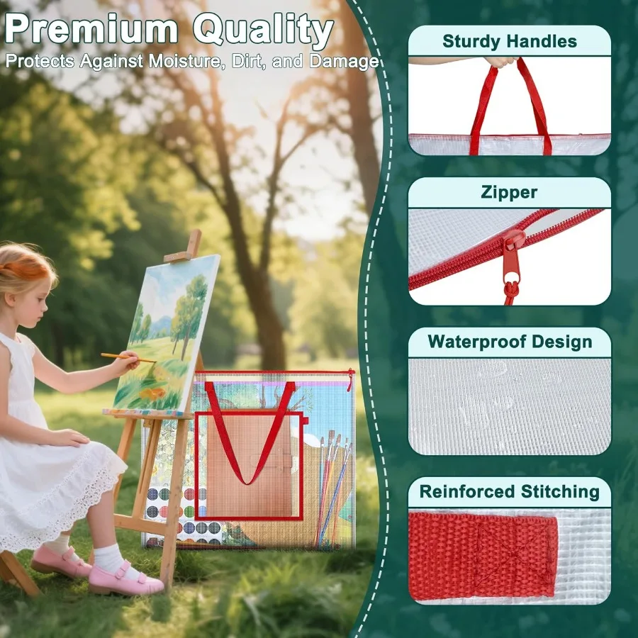 Large Poster Storage Bag 25 x 19 Art Portfolio Bag with Pocket for Poster Cutting Mat Bulletin Board Scrapbook Keepsake - Water