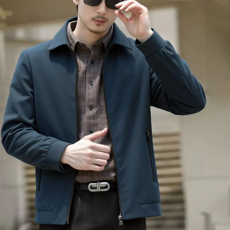 

Fashion Casual Zipper Men Non-leather Jackets Spring Autumn Solid Color Business Coats High Quality Classic Overcoats for Men