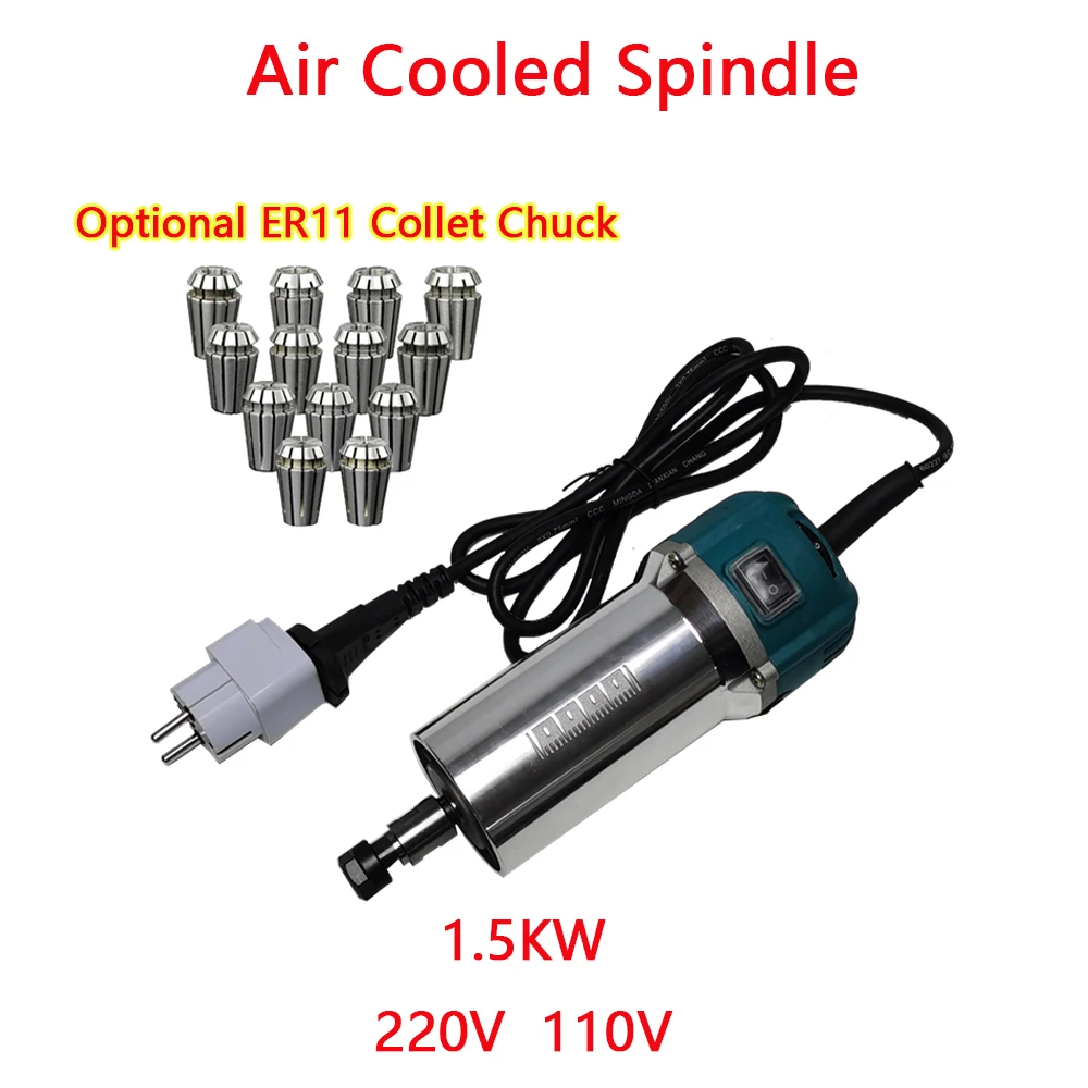 

Spindle Motor 1.5KW ER11 Collet Chuck 64mm Diameter Air Cooled Spindle optional 220V 110V for DIY Carving Machine