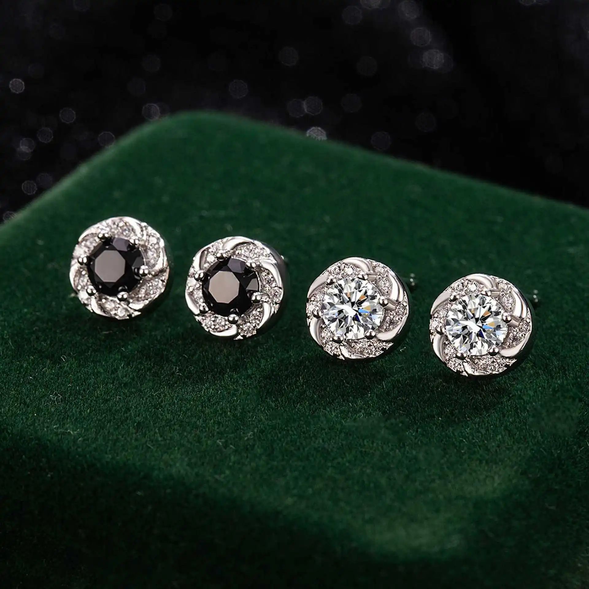 

Простые модные черно-белые круглые серьги-гвоздики из стерлингового серебра 925 пробы с микроинкрустацией цирконом, подарок на день рождения, годовщину