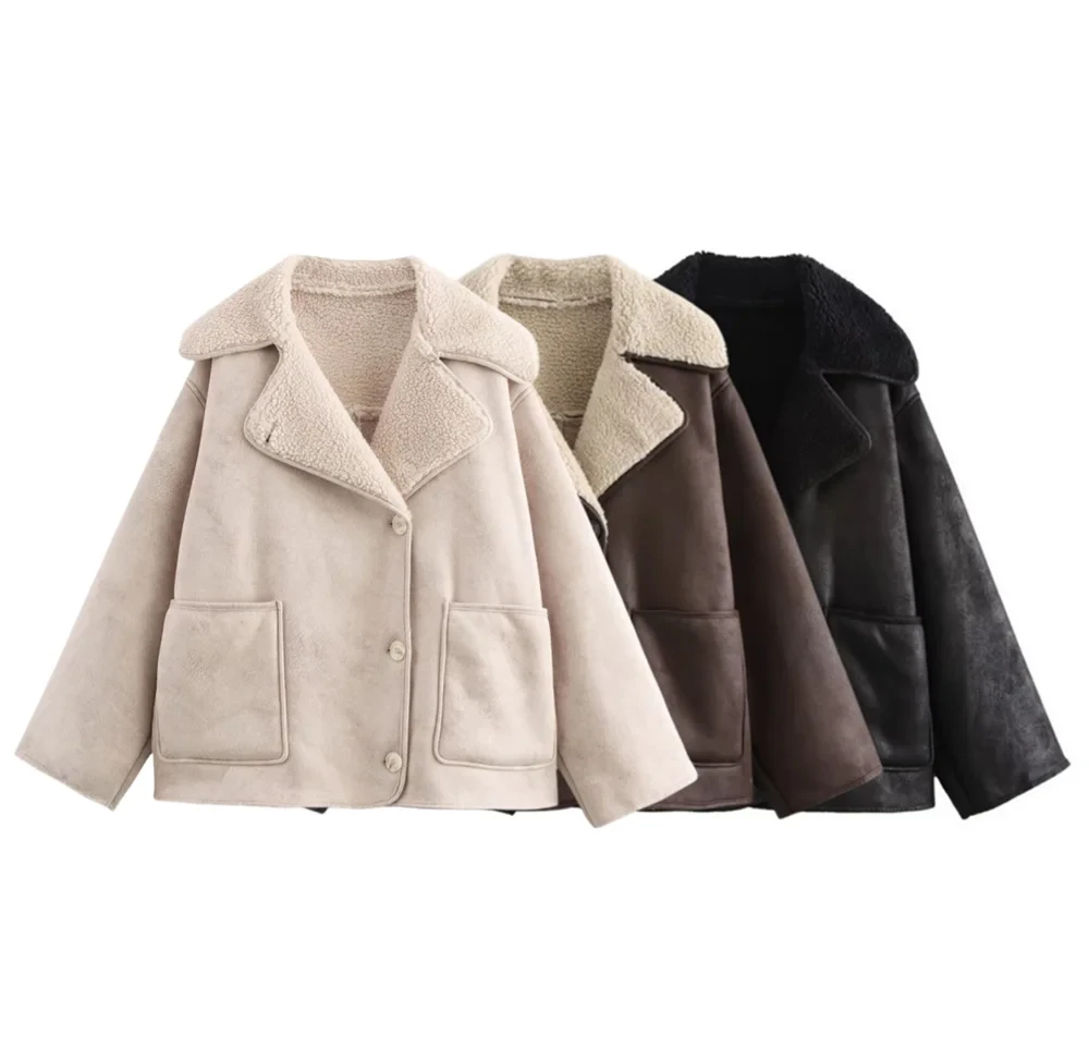 

autumn and winter warm imitation new women's retro old-fashioned thickfur jacket loose drop shoulder long-sleeved coat