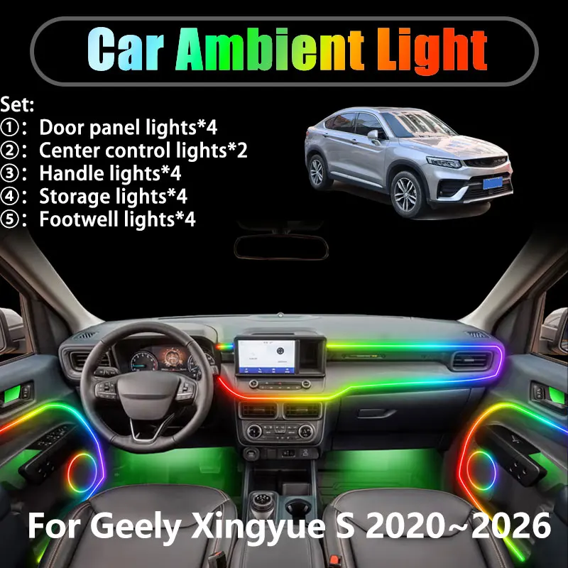 

For Geely Xingyue S FY11 2020~2026 2021 2/18 in 1 Car ambient lighting Led trunk interior led lights USB RGB Ensemble Streamer