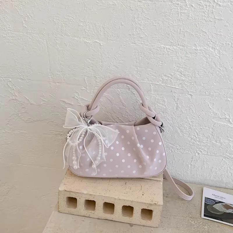 Sweet Lavender Polka Dot Handbag 2026 Korean Style Polular Commuter Crossbody Bag Cute Magnetic Button Purse for Women & Teens