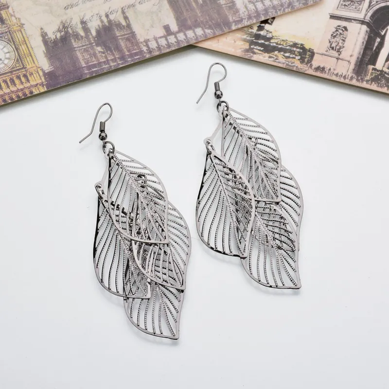 Fashionable Minimalist Hollowed Out Leaves With Multiple Pendant Earrings Classic Jewelry For Women Gift Clothing Accessories