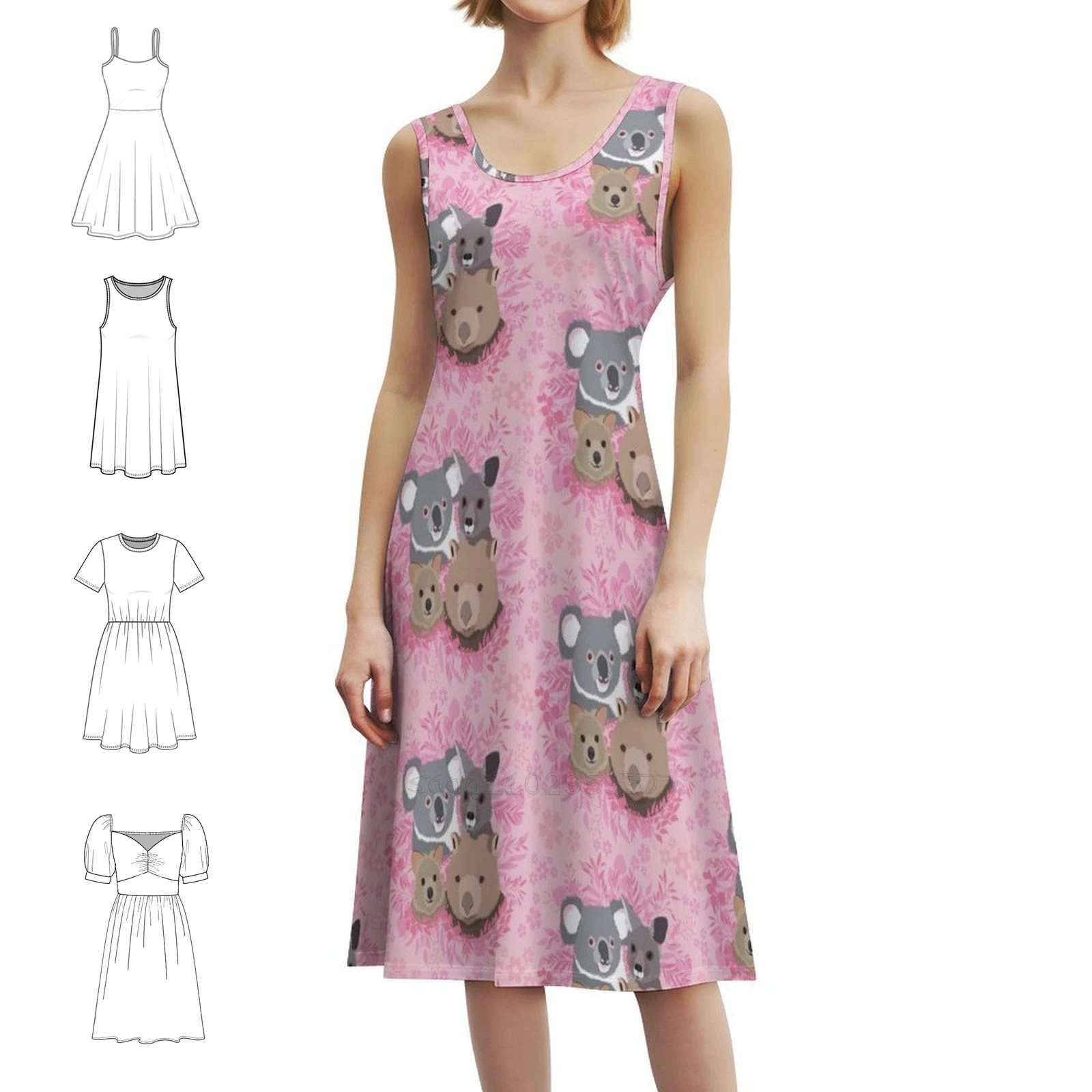 

Коала-кенгуру Wombat Quokka, розовое женское элегантное праздничное платье с австралийскими животными, платье трапециевидной формы с короткими/длинными/без рукавов