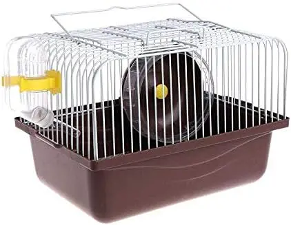 

Small Pet Hamster Cage with Wheel, Water Bottle & Food Bowl – Portable Travel Habitat (Coffee)