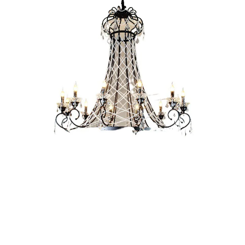 American duplex stairs Loft empty living room dining room clothing store window creative French crystal chandelier
