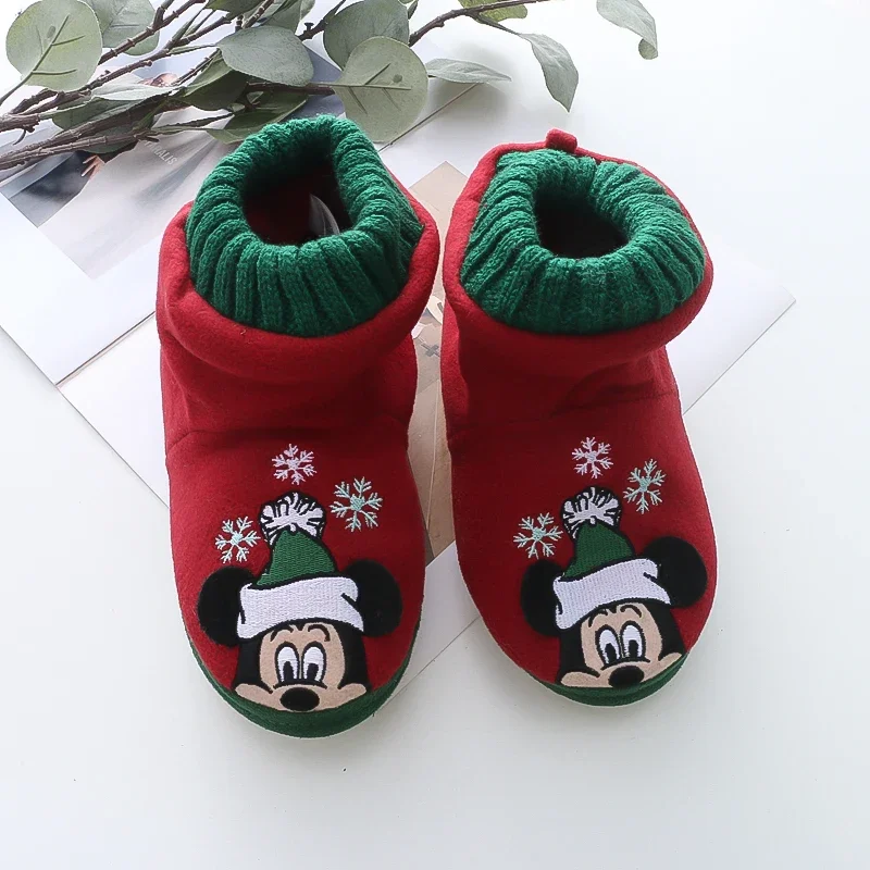 Disney Winter Baby Girls Knitted Cotton Slipper Cartoon Mickey Print Children Kid Boots Indoor Home Warm Anti-slip Floor Shoes