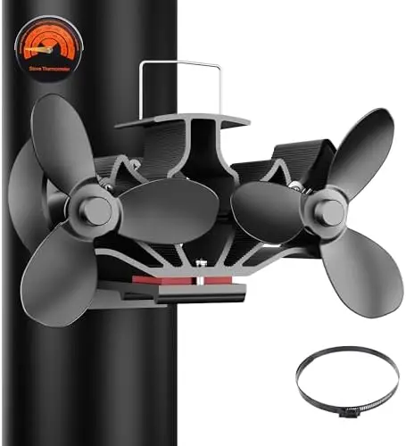 

Вентилятор для дровяной печи KLEVVO – бесшумный, безэлектрический, работающий от тепла, с термометром и двумя лопастями