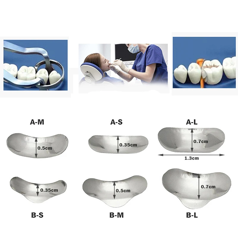 50 Pcs Dental Matrix Sectional Contoured Metal Matrices Matrix Tofflemire Stuck S/M/L Matrix Bands Dentistry Lab Materials