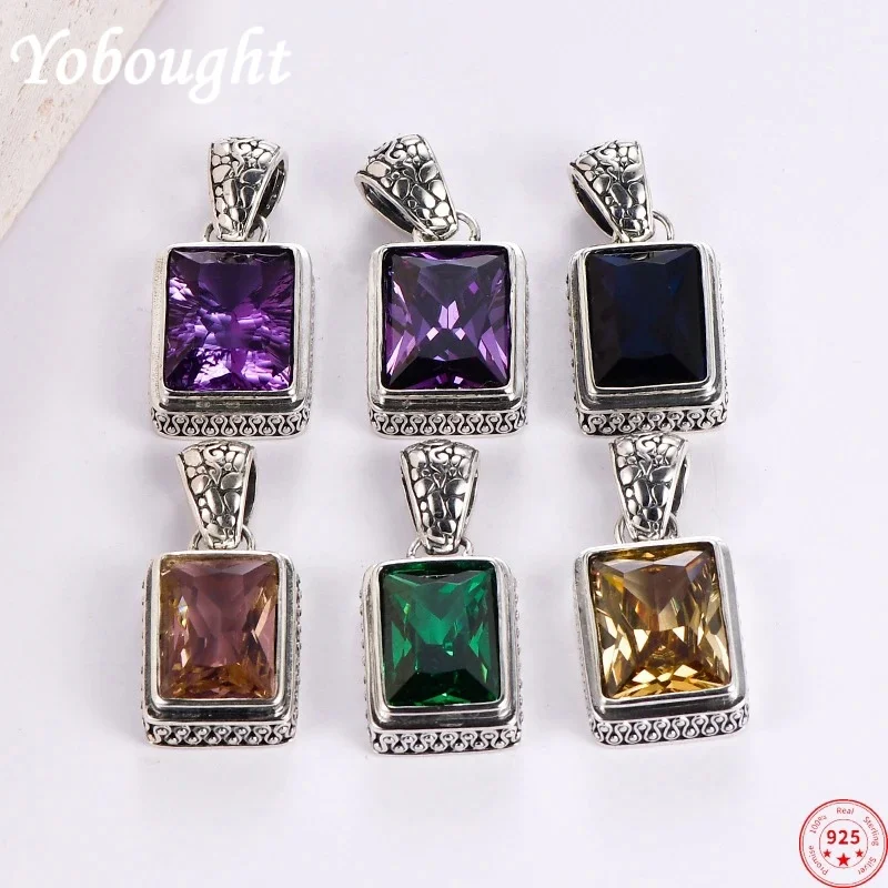 

S925 sterling silver pendants for women men new fashion vintage eternal Vine edging square amethyst zircon jewelry free shipping