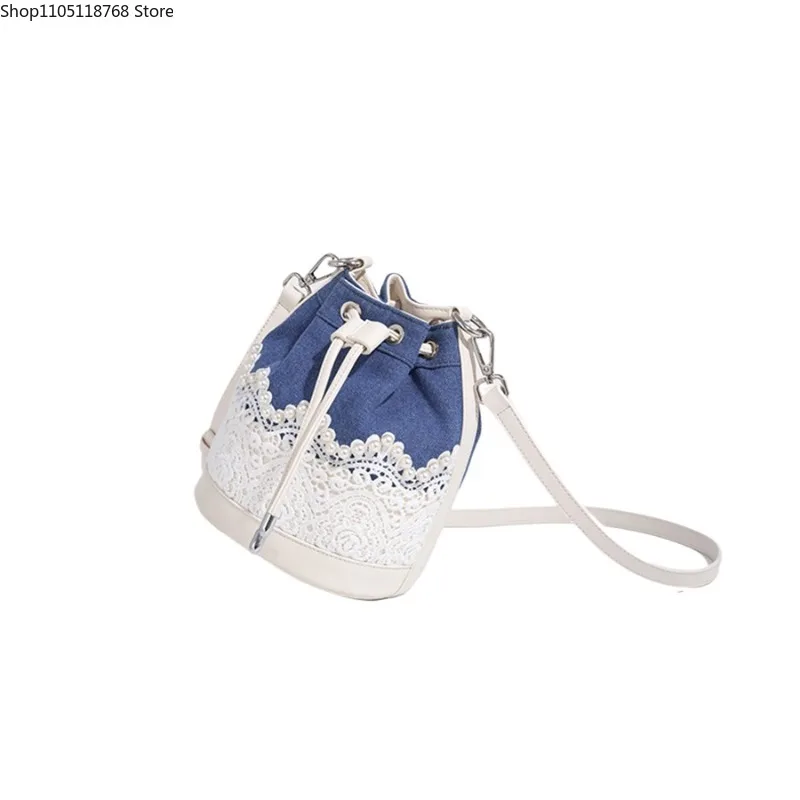 

Сумка-ведро на шнурке для женщин, джинсовая сумка контрастного цвета, сумка через плечо, роскошная сумка
