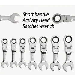 Short Handle Adjustable Flexible Head Ratchet Wrench 72 Tooth Fast Ratchet Wrench Hand Combination Wrench