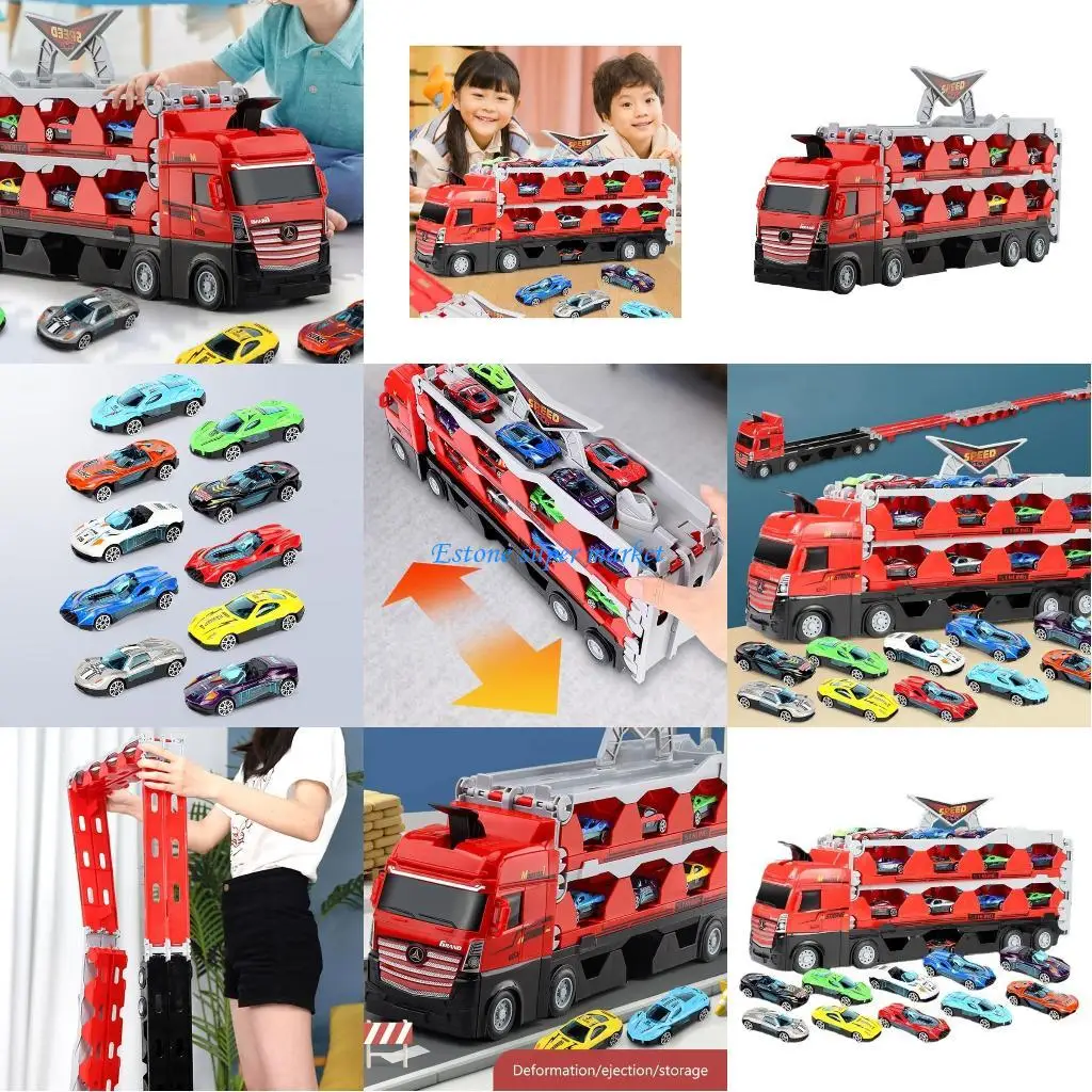 

090B Toddler Toy for 3+ Kids Transport Car Carriers Set Truck Toy 16/24 Alloy Car
