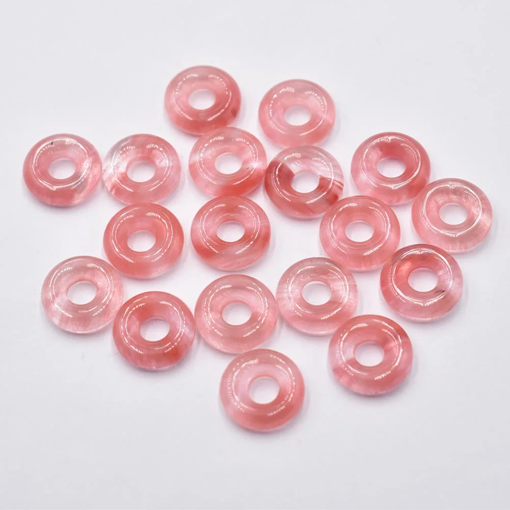 Naturstein Quarzkristall Tigerauge Opal Türkis Kreis 15mm Donut-Anhänger für DIY-Schmuckherstellung Halskette 26 Stück – Detail 12
