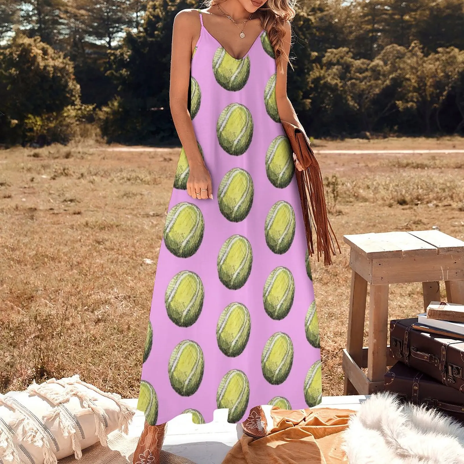 Tennis Ball Pattern - Pink Sleeveless Dress women evening dress bandage dress women dresses