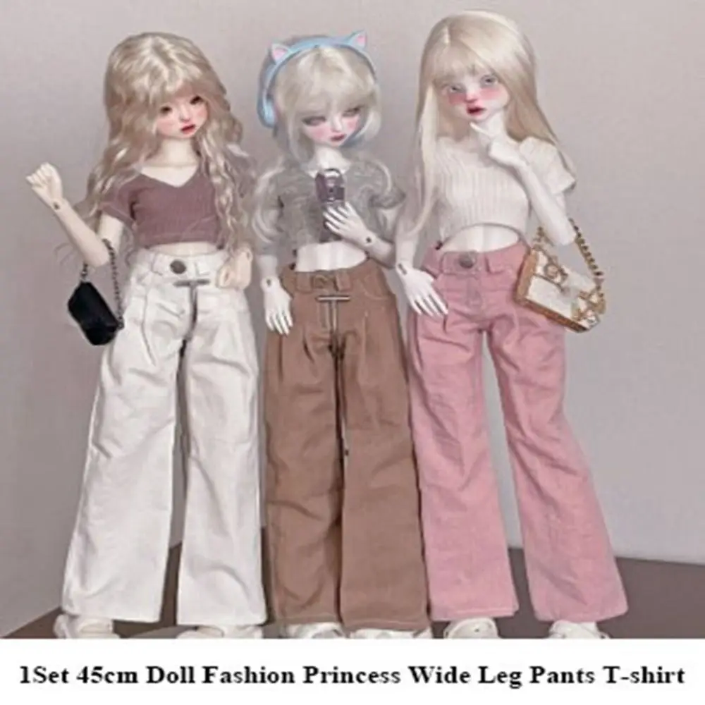新しいファッションワイドレッグパンツ Tシャツカジュアルウェア人形アクセサリープリンセス服トップスズボン 1/4 BJD 人形 45 センチメートル