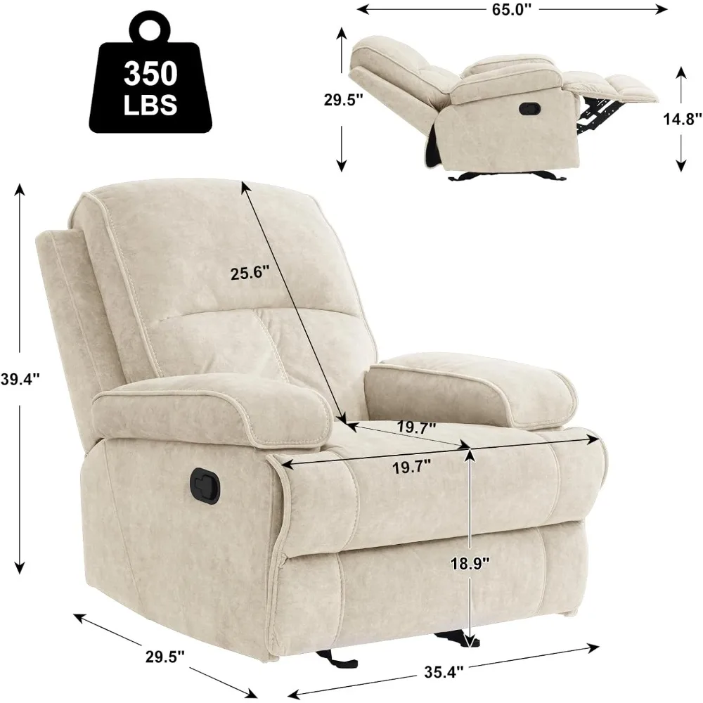 Manual Rocker Recliner Chair for Adults, High Back Glider with Deep Seat, Upholstered Fabric Armchair for Living Room & Nursery