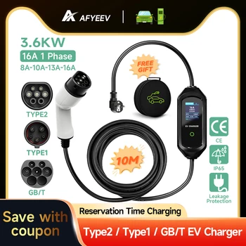 AFYEEV Tragbares Typ2 IEC62196-2 EV-Ladegerät 16 A GB/T EVSE-Ladekabel Typ 1 SAE J1772 EU-Stecker-Controller Wallbox für Auto