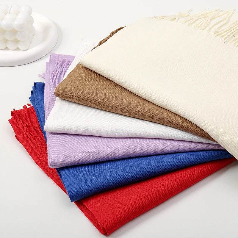 Bufanda de Pashmina lisa con borlas para mujer y hombre, bufandas cálidas de otoño e invierno, envolturas largas de moda, Cachemira Lisa como mulffer