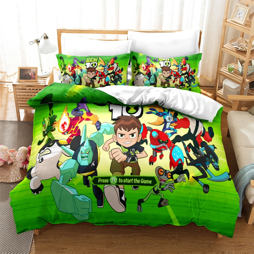 3D Cartoon Ben10 Duvet Cover with Pillow Cover Bedding Set  Single Double Twin Full Queen King Size Bed Set for Bedroom Decor