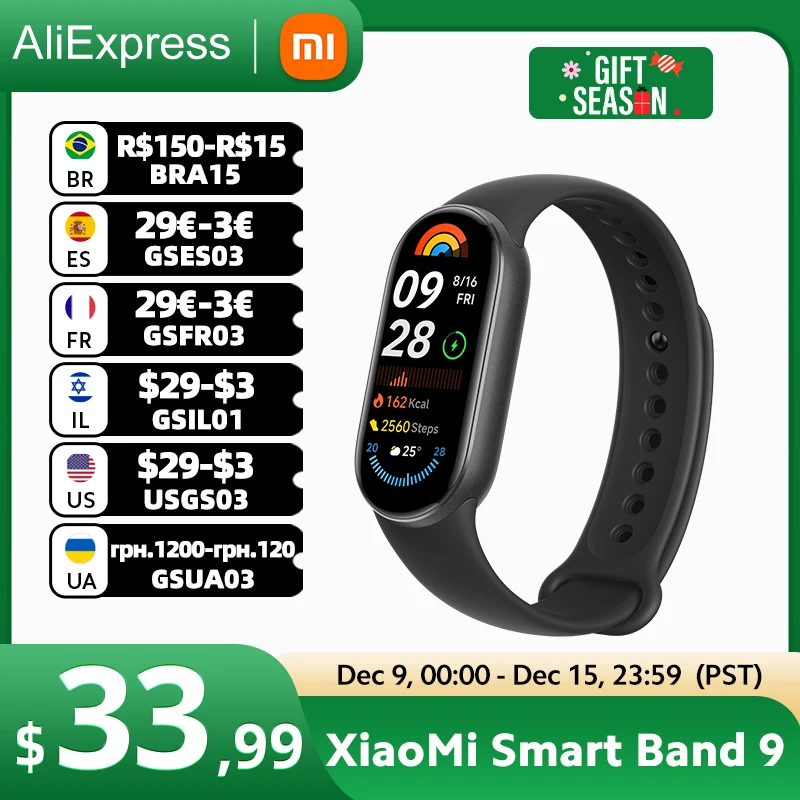 Global Version Xiaomi Smart Band 9 Bracelets 1.62''AMOLED Display BloodOxygen Heart Rate Monitoring 150+ Sport Modes Smart band