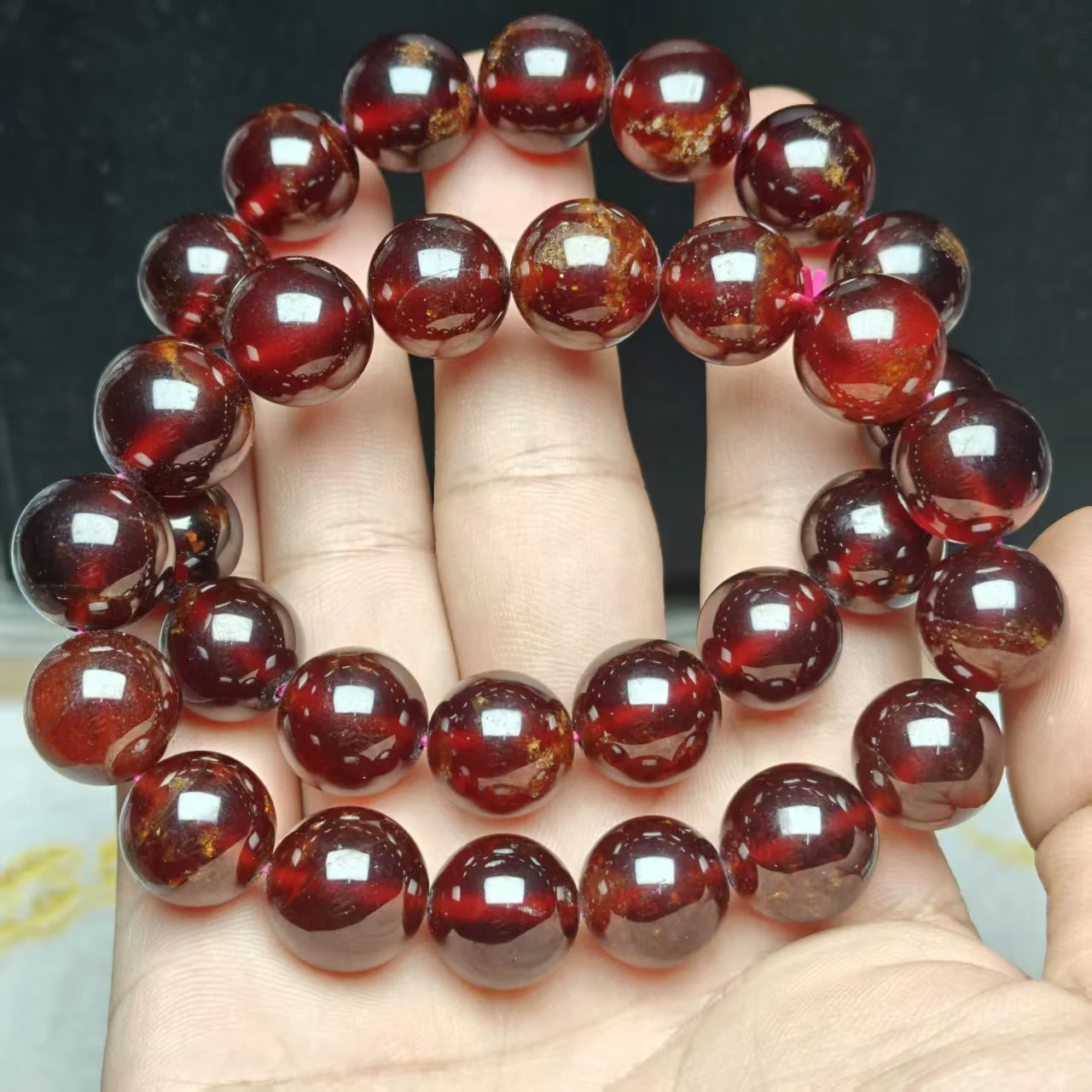 Brasilianische 100% AAA Natürliche Rote Orange Granat Runde Perlen Armband Halskette Januar Geburtsstein, Großhandel Unisex-Stile – Detail 2