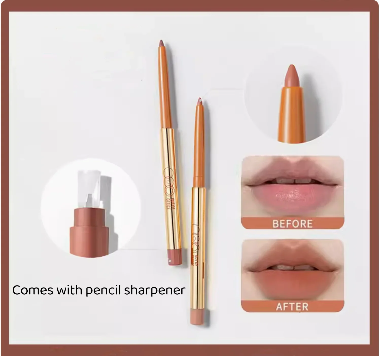 HOUT OF OFFICE OOO delineador de labios mate lápiz labial de larga duración contorno de lápiz labial regordete con sacapuntas cosméticos de maquillaje desnudo