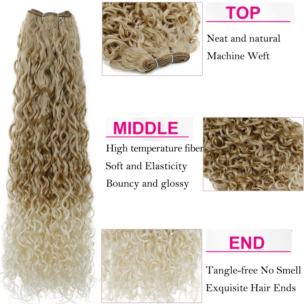 Synthetische Haarbündel, 61 cm, Wasser, Wasser, Klavier, Blond, Hochtemperaturfaser, lockiges Haarteil, Haareinschlagfaden ohne Clip, 120 g/Stück