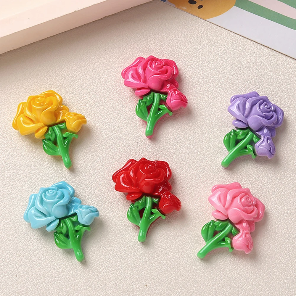 10PCS Shiny 30x25mm Rose Series Miniature Flat Back Resin Cabochons For Hairpin Scrapbooking DIY Home Decor Craft Accessories