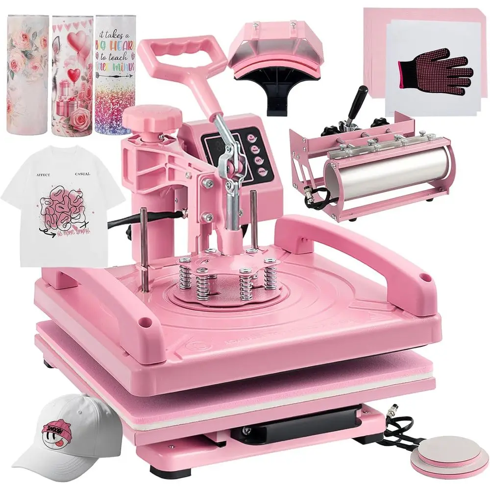 

Многофункциональный термопресс 5 в 1, 15x15 дюймов, для футболок, кепок, кружек, тарелок, 360 градусов ° Термопресс Swing Away для сублимации с функцией предварительного нагрева, 30 см