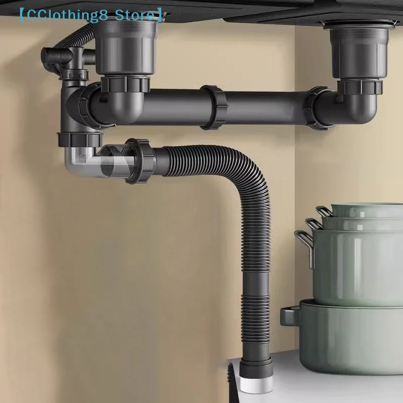 

Kitchen Washbasin Sink Bathroom Downpipe Fittings Single And Double Sink Anti-odour Drain Pipe Tee Sink Drain Universal 【AliS8】