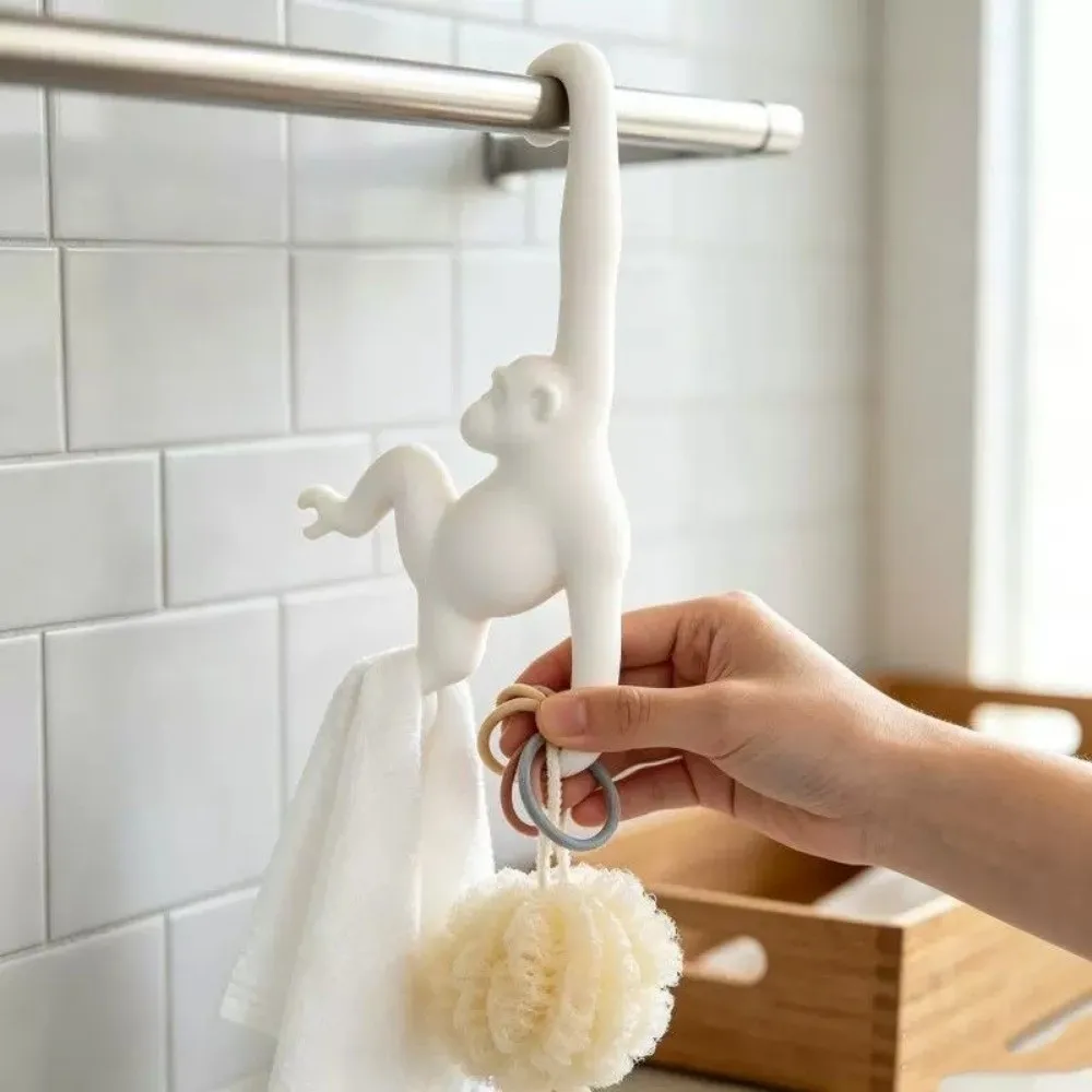 Practical 3D Printed Monkey Shaped Wall Hook Plastic Decorative Banana Hook Punch-free Banana Holder for Kitchen