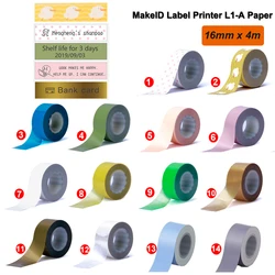 16mm*4m Label Tape For MakeID L1 Bluetooth Mini Thermal Label Printer L1-A Pocket Maker Inkless Printing DIY Print label Sticker