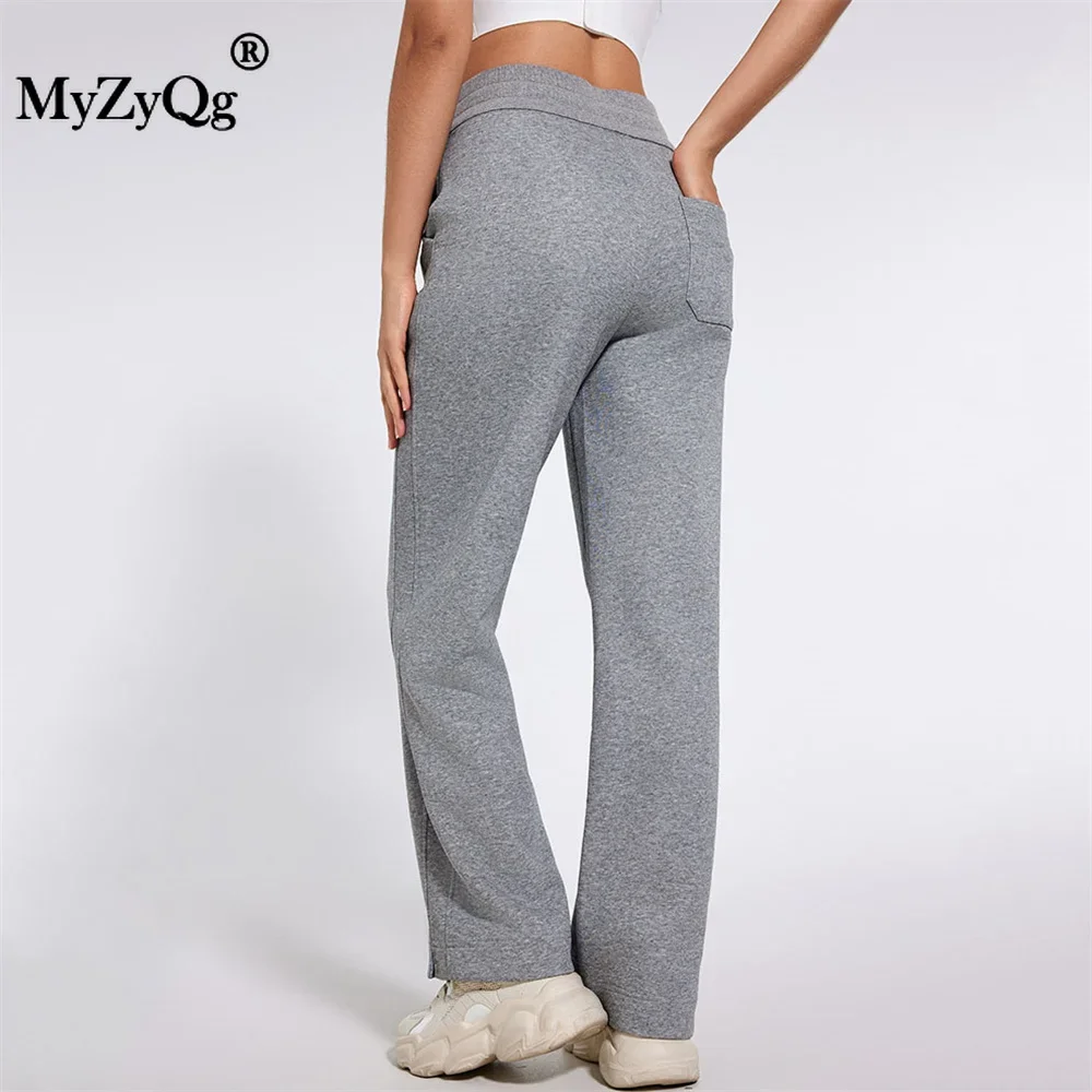 MyZyQg Fall and Winter High-waisted Drawstring Sports Casual Pants Loose Double Line Split Thin Fitness Running Yoga Clothing