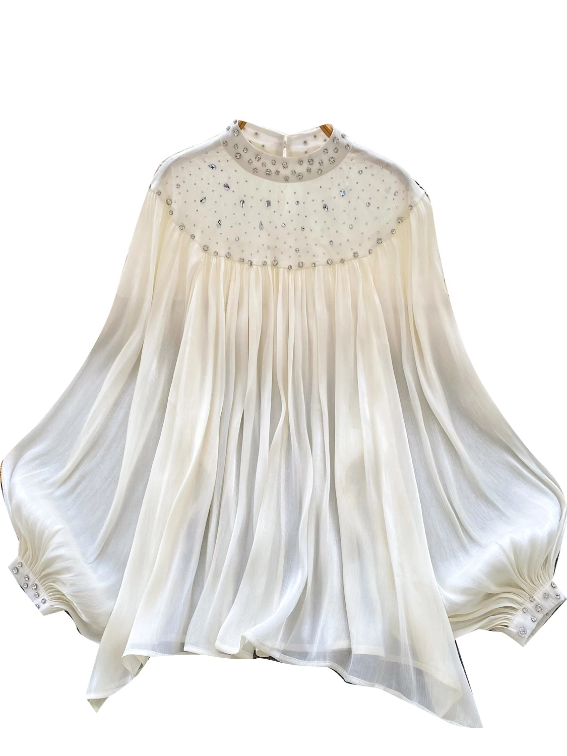 Lampa z ciężkimi koralikami, zdobiona frędzlami, siateczka, luźna bluzka damska w stylu casual, elegancka, z włókna poliestrowego, długa.