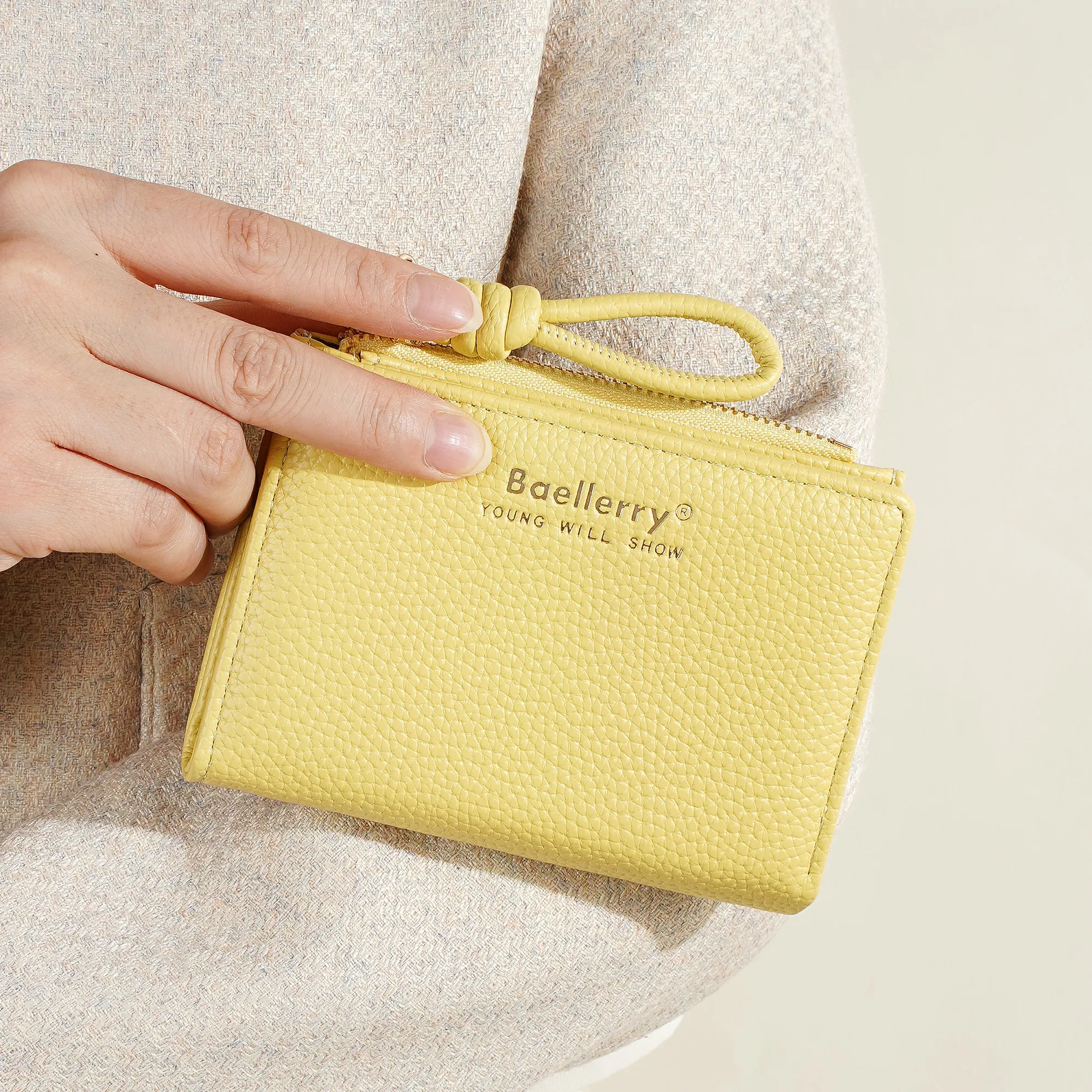 1 Stück – Baellerry Damen-Kurzgeldbörse, aus PU-Leder mit Handgelenkschlaufe, lässige Geldbörse mit Lychee-Muster, leicht, elegant, minimalistischer Stil, Alltagsgeldbörse – Detail 27