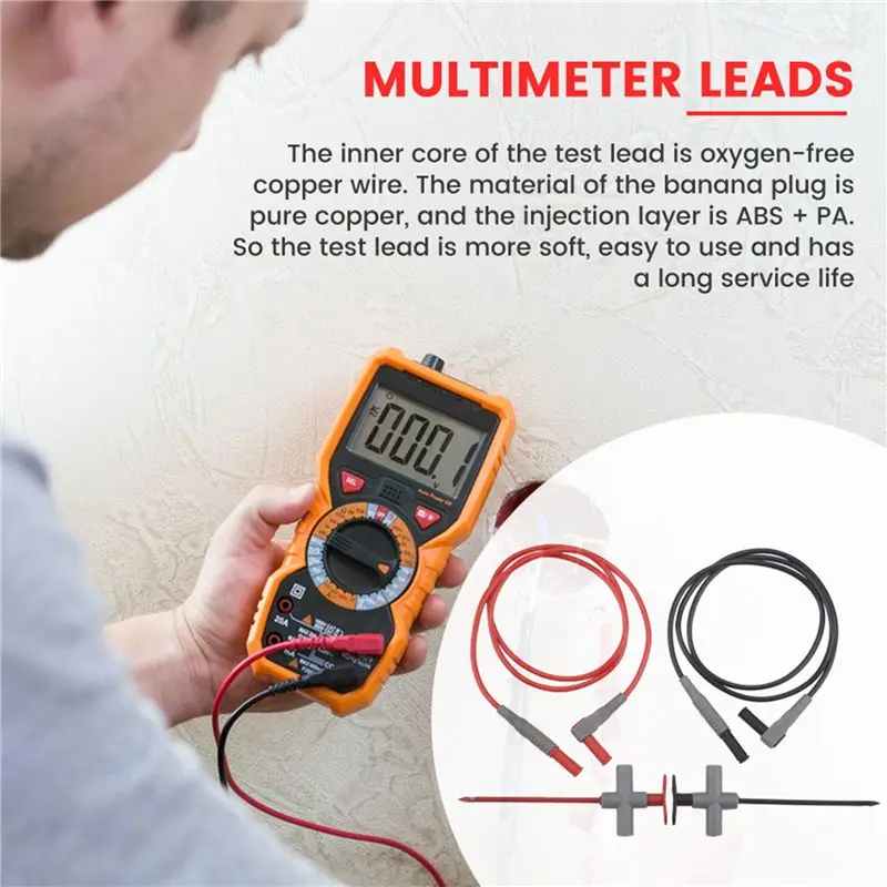 【FLASH-SALE!】2PCS Multimeter Test Leads 4Mm Banana Plug Male To Male With Puncture Probes Wire-Piercing Test Clip Tool