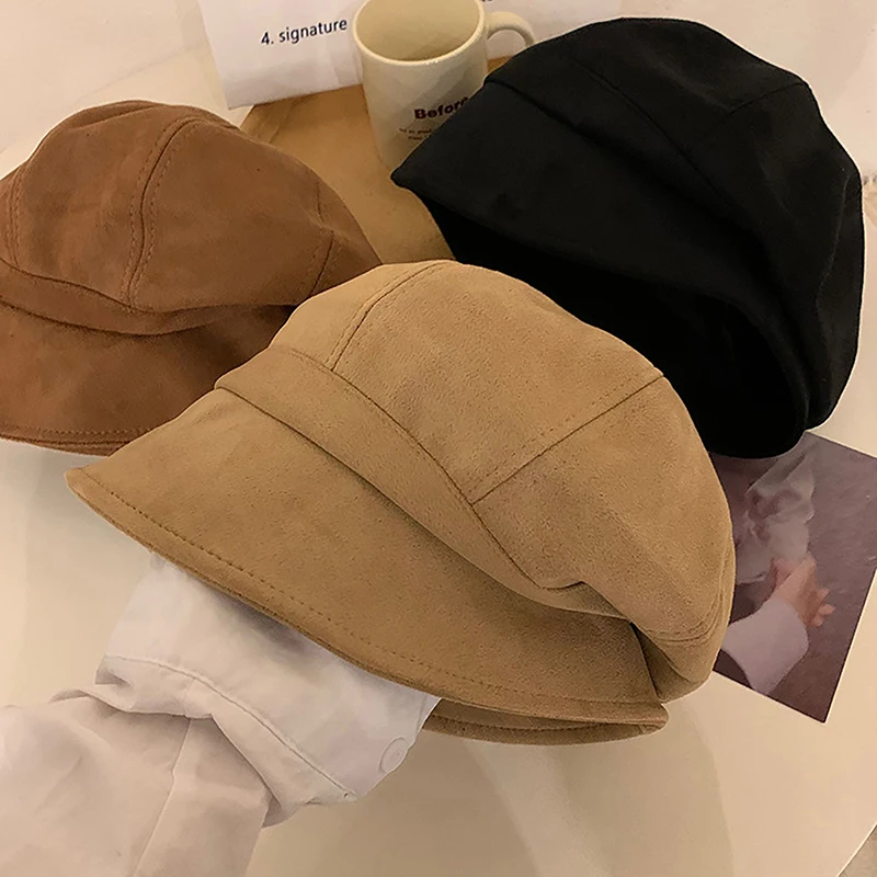 Retro Color Women Suede Beret Hat Autumn Winter Sloughy Fisherman Cap Fashion Girls JK Korean Octagonal Artist Painter Caps