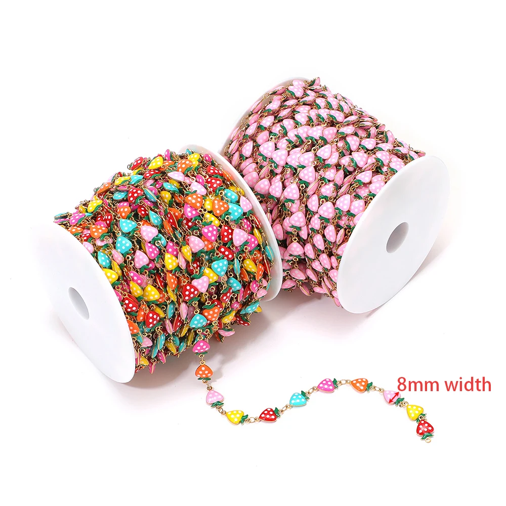 1 Meter Stainless Steel Strawberry Beads Chains Enamel Chains for DIY Children Jewelry Findings Necklaces Bracelets Components