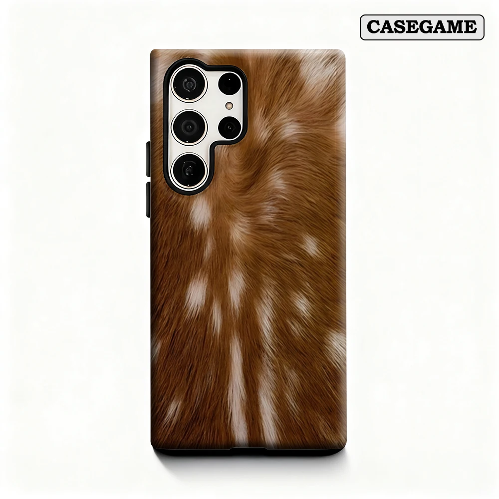 Amber Fur Streak Phone Case for Samsung Galaxy S25 Ultra S24 S23 Ultra Plus Shockproof Double Layer Back Cover