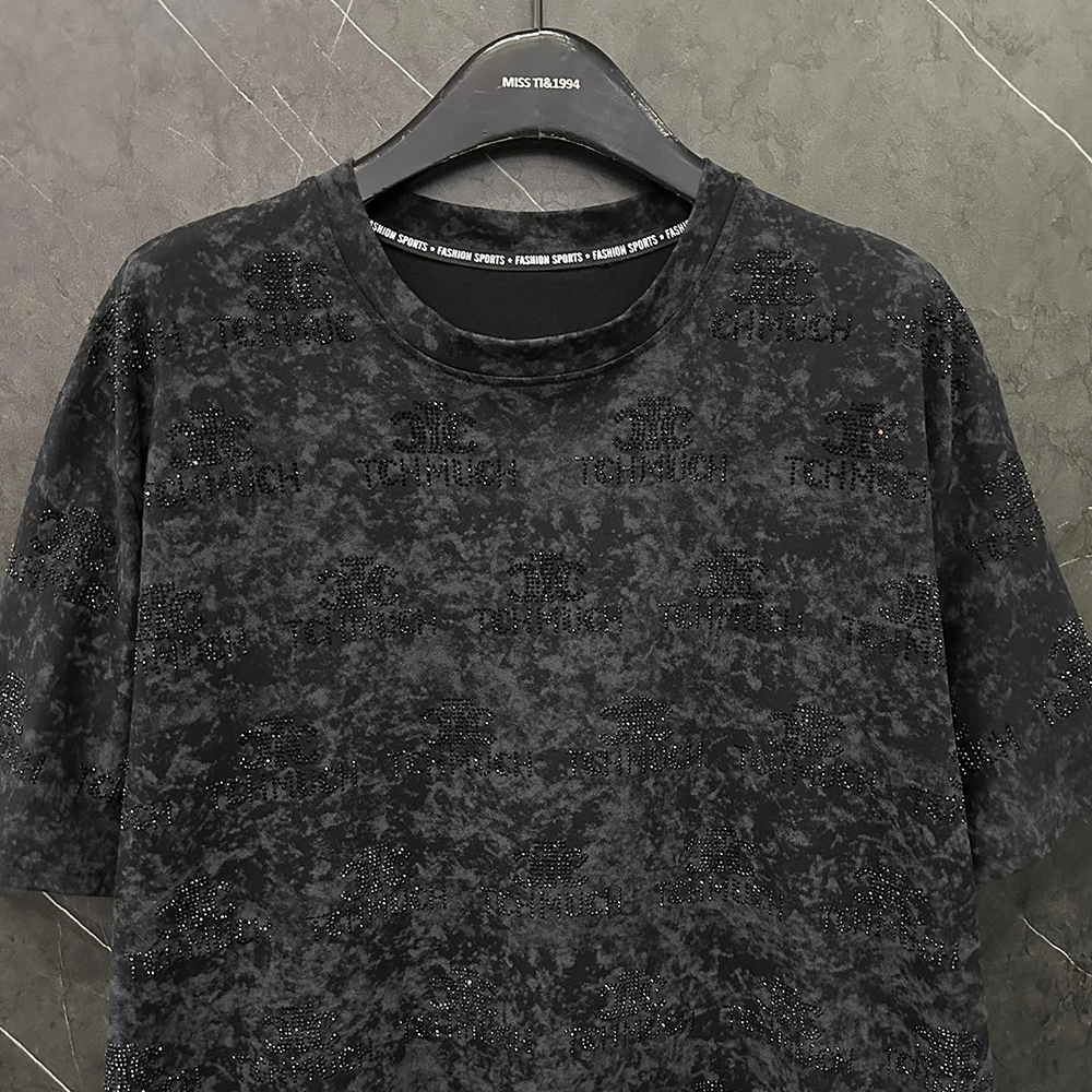 Плюс размер, летняя новая популярная футболка с короткими рукавами и ромбовидной буквой, женская свободная повседневная модная универсальная черная футболка