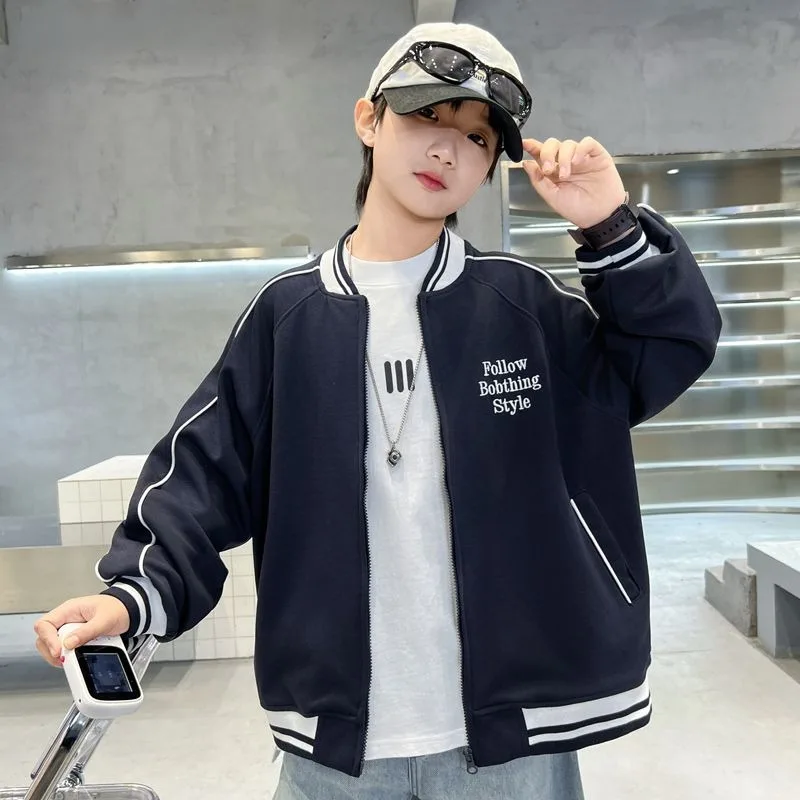 Boys Baseball Jacket 2025 New Autumn Outdoor Sportswear Hooded Jacket Cotton Windproof Spring Autumn Big Kids Activewear Trendy
