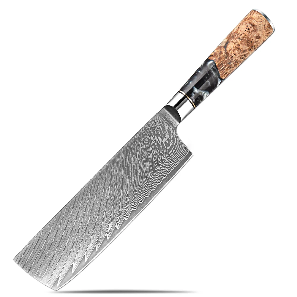 

Damascus Steel Nakiri Chef Knife Japanese Professional 7" Sharp Asian Meat Cleaver Kitchen Knives for Chopping Vege and Cooking