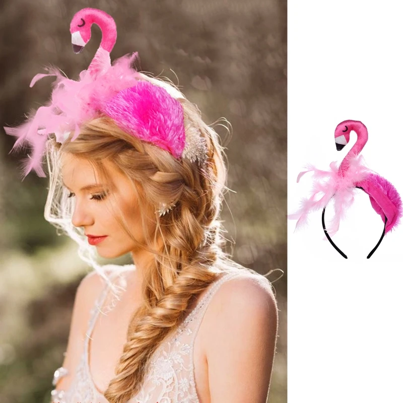 Cute Animals Stuffed Flamingo Hair Hoop Women Headband Makeup Head Band for Photoshoot Christmas Hair Accessories