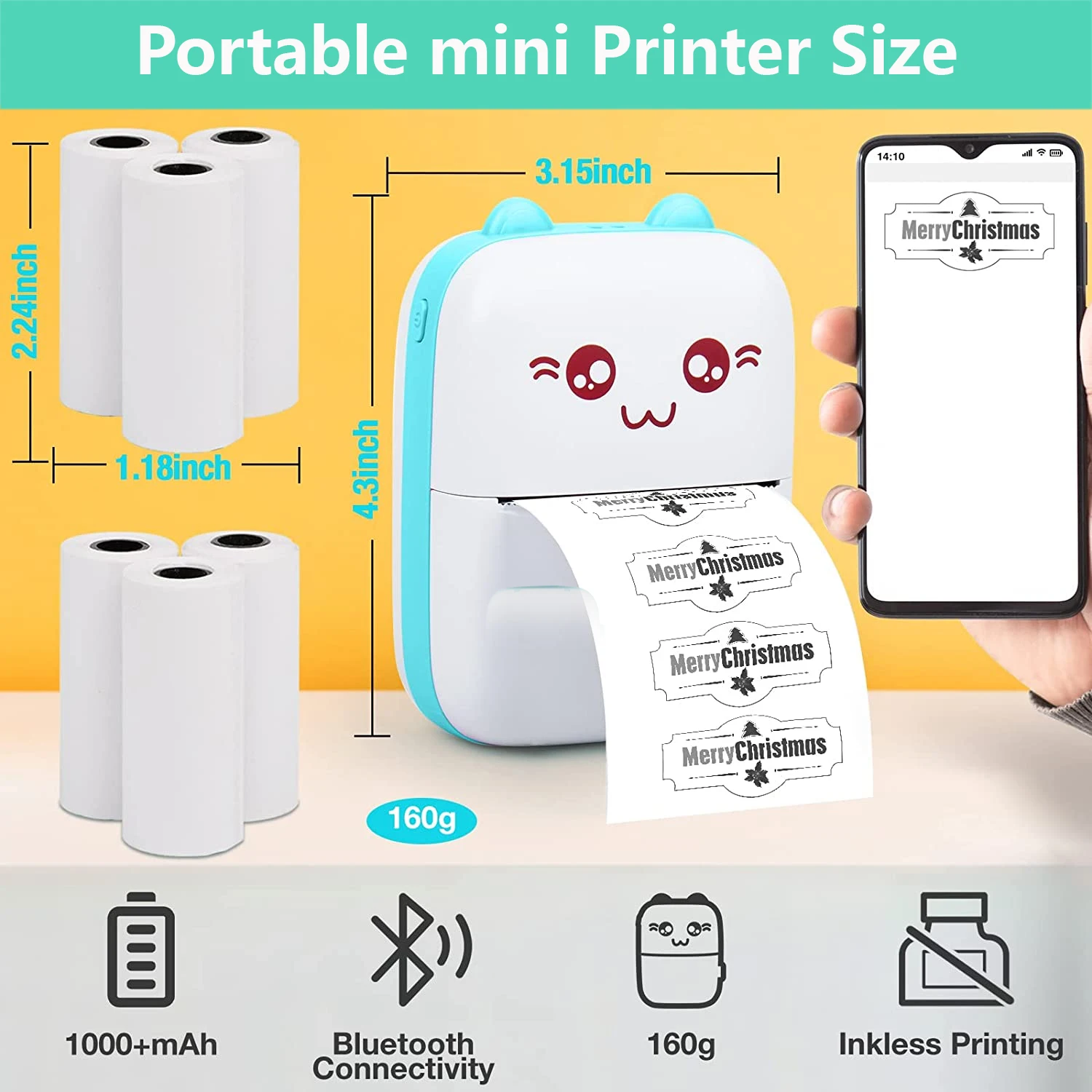 Imagem -02 - Mini Impressora Térmica Portátil sem Fio Bluetooth Conectar ao Telefone Móvel Nota de Bolso Presente para Casa e Escritório Android Ios